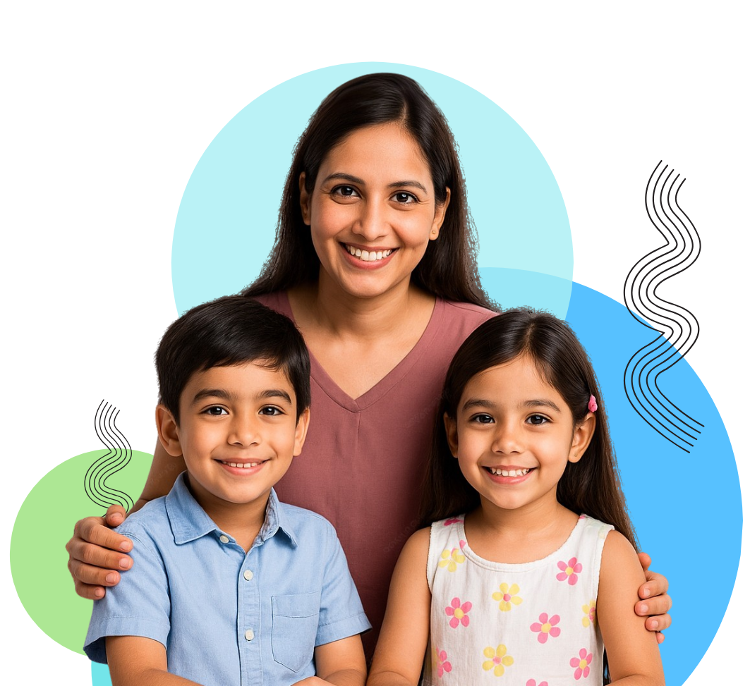 Shadow teacher with two childrens stand at back as shadow teacher supporting and enhancing their future